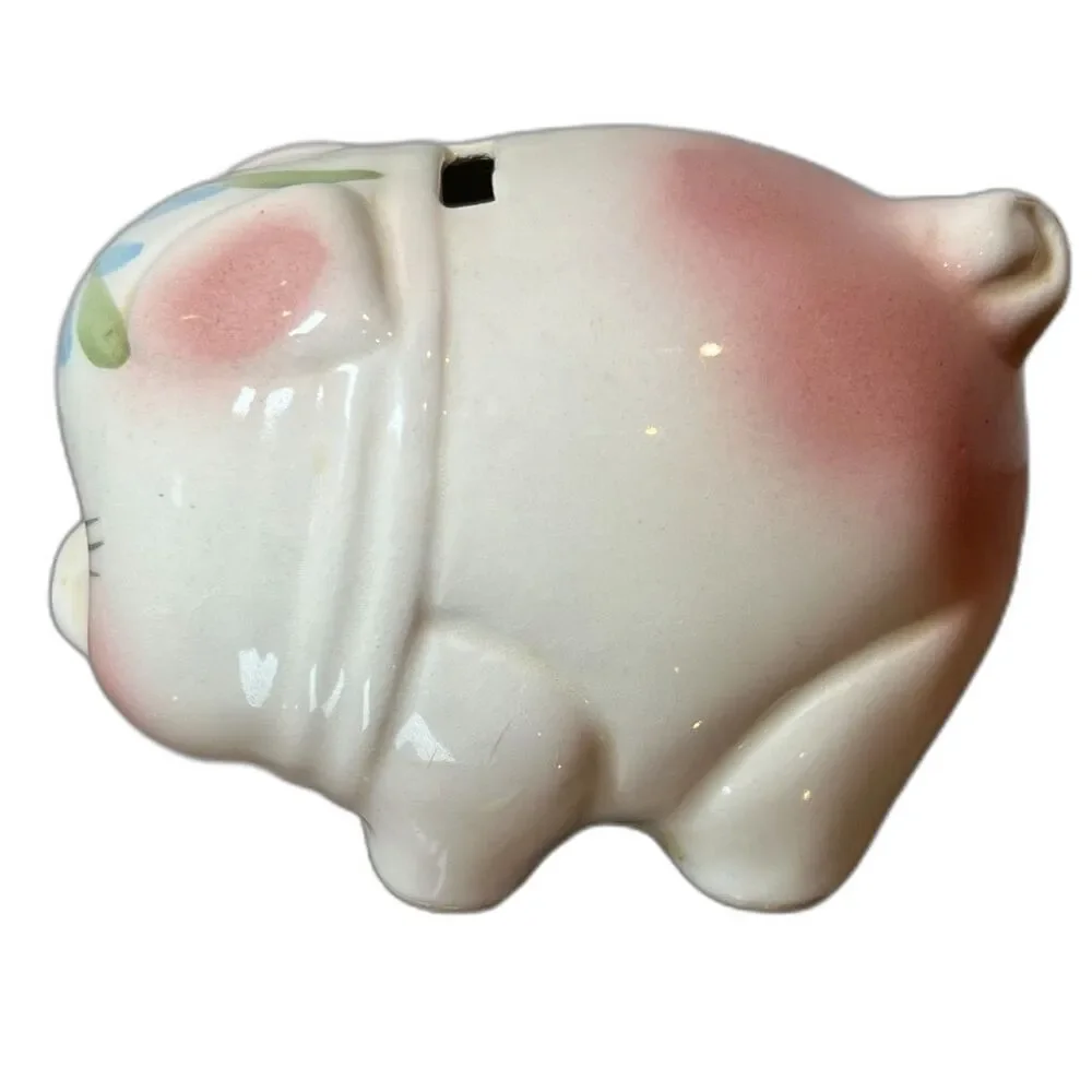 Vintage Ceramic Piggy Bank Pastel Pink Blue Pig MCM Nursery Art 50s-60s Retro